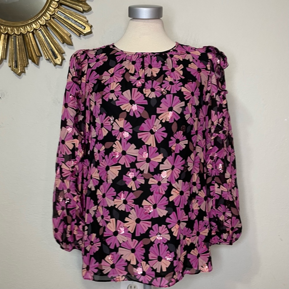 Kate Spade Wallflower Puff Shoulder Chiffon Blouse